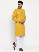 Thumbnail for Jompers Men's Yellow & White Solid Kurta Only - Distacart