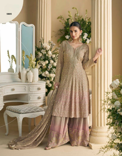 Anaita Beige Heavy Georgette Stitched Suit with Sequence & Diamond work - Distacart