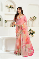 Thumbnail for Vastranavya Peach Digital Printed Linen Ready To Wear Designer Saree with Unstitched Blouse - Distacart