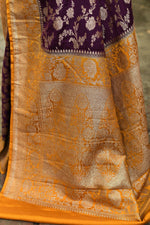 Thumbnail for Joban Fashion Purple Crepe Chiffon Pure Handloom Banarasi Silk Saree