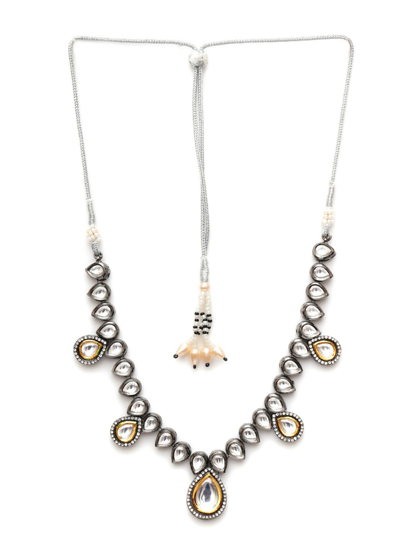 Dual Tone Kundan Neckpiece (silver) - Ruby Raang - Distacart
