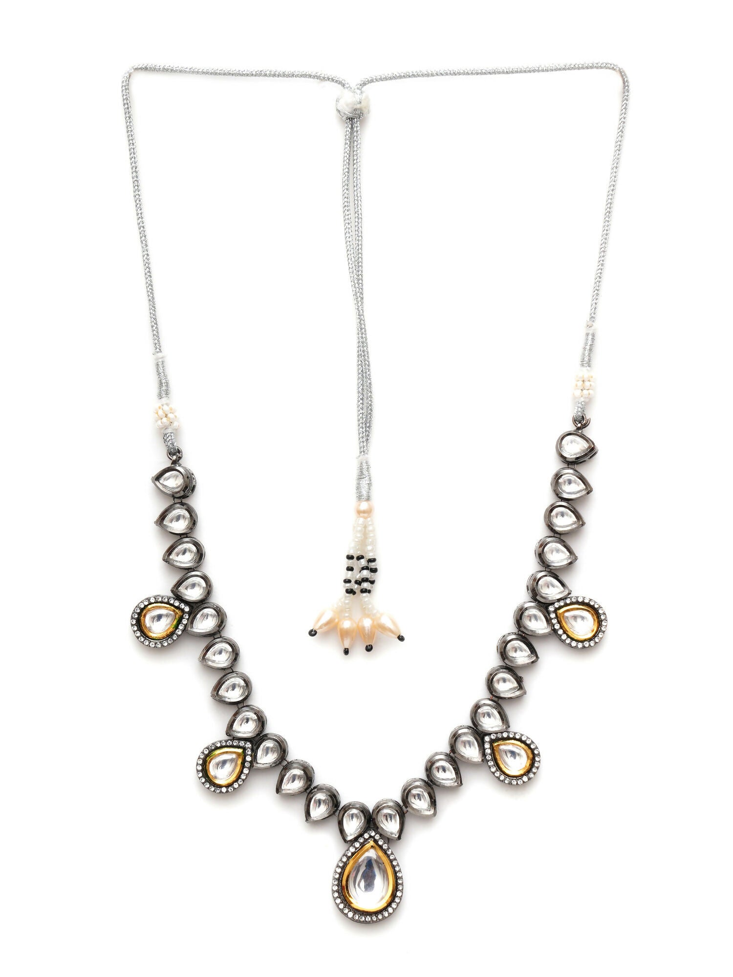 Dual Tone Kundan Neckpiece (silver) - Ruby Raang - Distacart