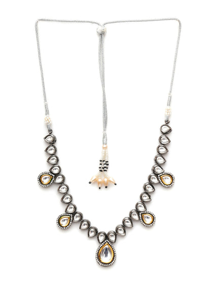 Dual Tone Kundan Neckpiece (silver) - Ruby Raang - Distacart