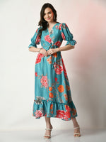 Thumbnail for Myshka Women's Sea Green Printed Dress - Distacart
