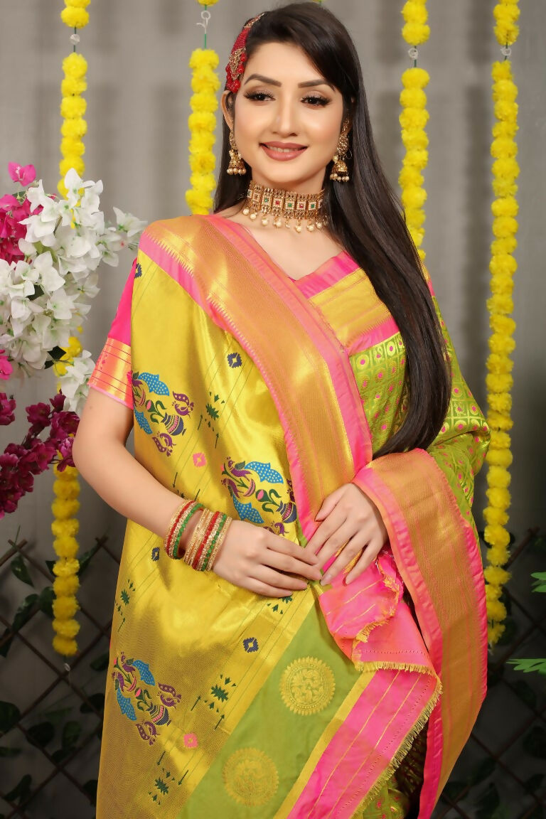 Jyoti Fashion Women's Green Banarasi Silk Zari Woven Saree with Blouse - Distacart