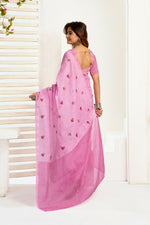 Thumbnail for Vastranavya Baby Pink Digital Printed Linen Ready To Wear Designer Saree with Unstitched Blouse - Distacart