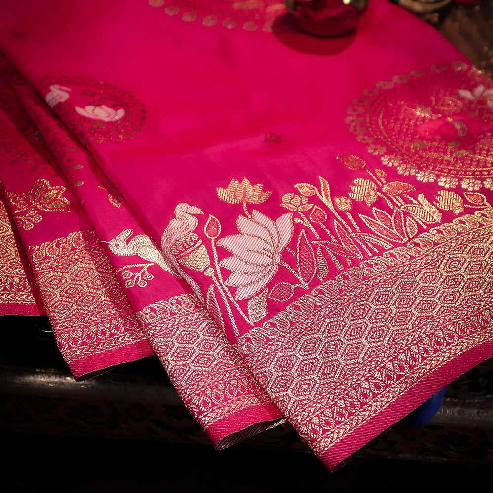 NOZ2TOZ Women Pink Katan Silk Saree - Distacart