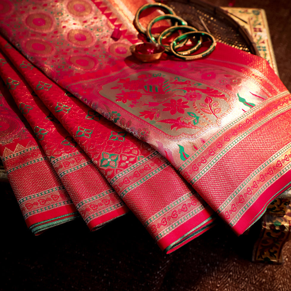 NOZ2TOZ Women Pink Dharmawaram Saree - Distacart
