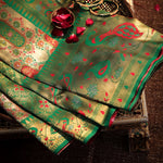 Thumbnail for NOZ2TOZ Women White And Green Dharmawaram Saree - Distacart