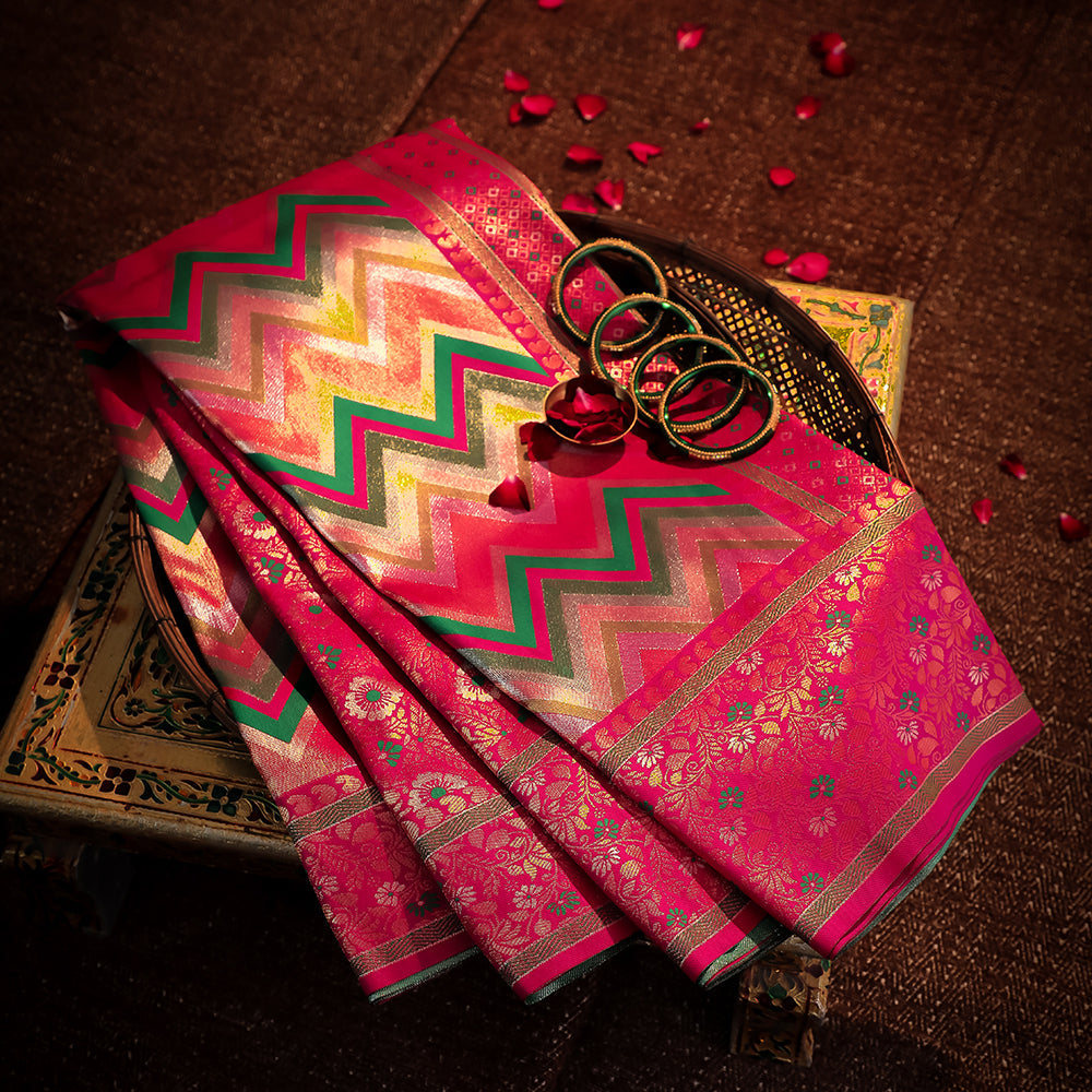 NOZ2TOZ Women Pink Dharmawaram Saree - Distacart