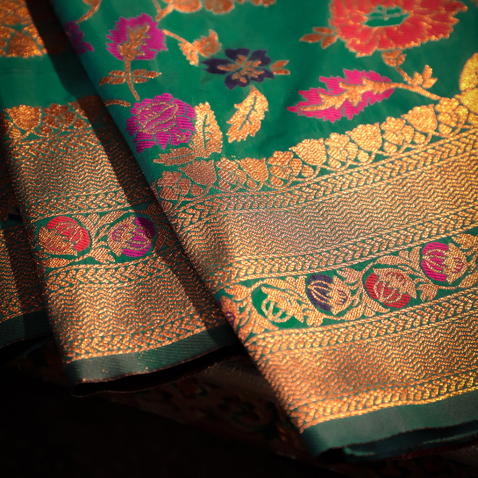 NOZ2TOZ Women Blue Jaal Katan Silk Saree - Distacart