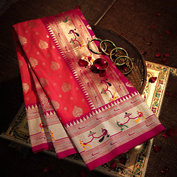 NOZ2TOZ Women Pink Paithani Silk Saree - Distacart