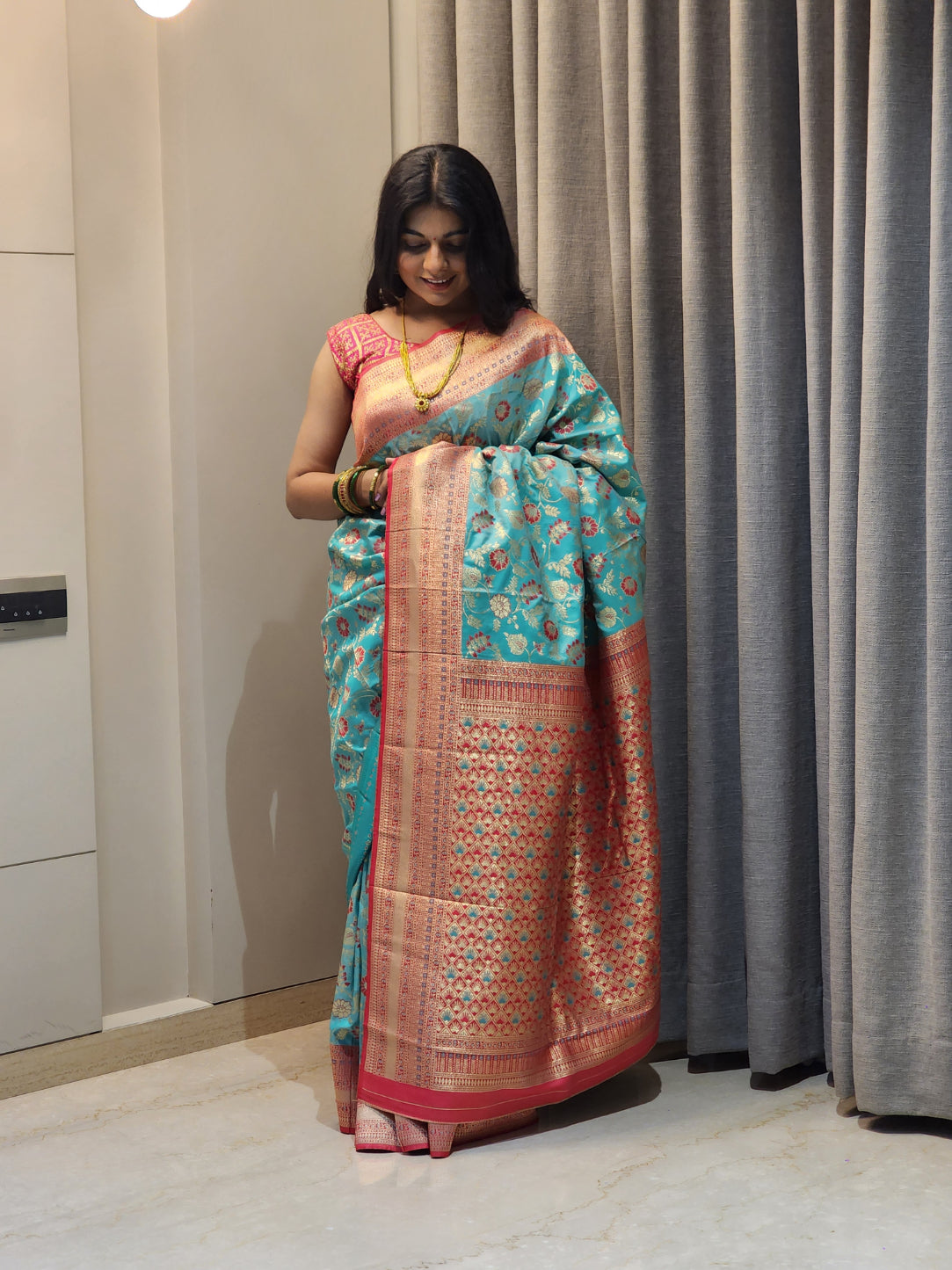 NOZ2TOZ Women Red Jaal Katan Silk Saree - Distacart