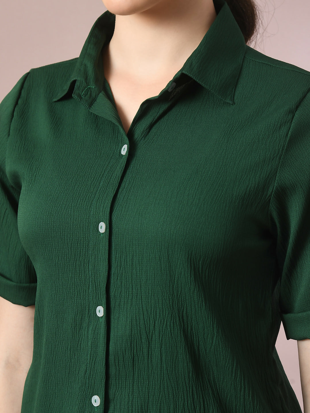 Myshka Women's Green Solid Regular Fit Shirt - Distacart