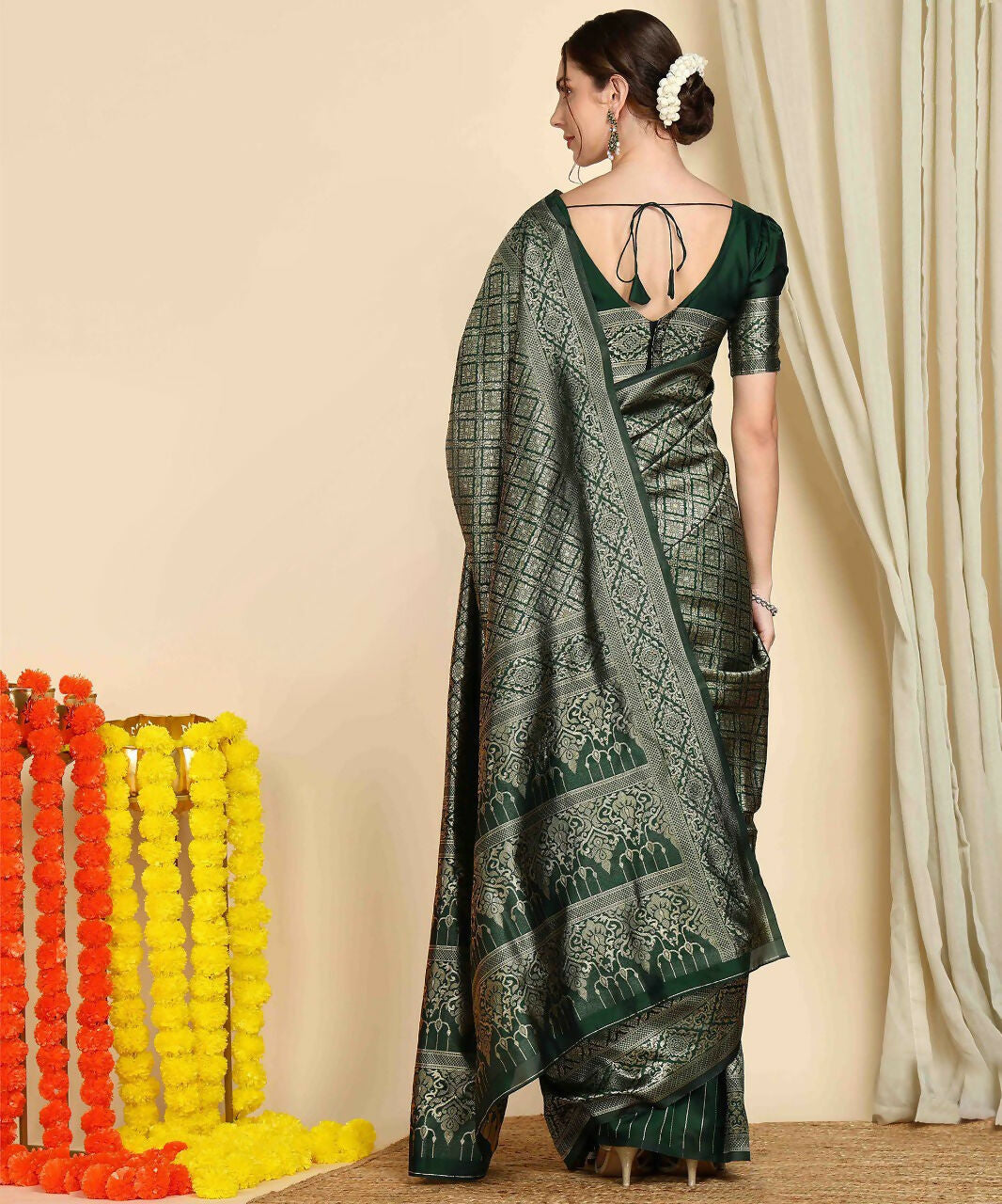 Preksha Creation Designer Women Banarasi Soft Silk Saree - Green - Distacart