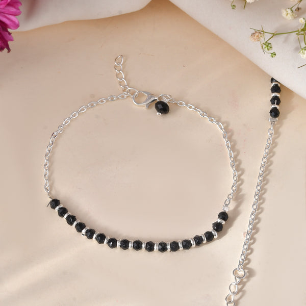 Jewels Nest Elegant Silver-Plated Black Bead Anklet – Traditional & Trendy - Distacart