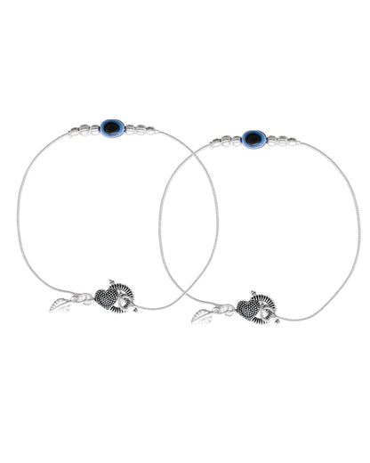 Jewels Nest Oxidized Silver Heart Charm Anklet – Boho & Traditional - Distacart