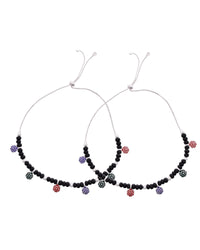 Thumbnail for Jewels Nest Traditional Silver-Plated Black Beaded Anklet with Floral Charms