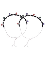 Thumbnail for Jewels Nest Traditional Silver-Plated Black Beaded Anklet with Floral Charms