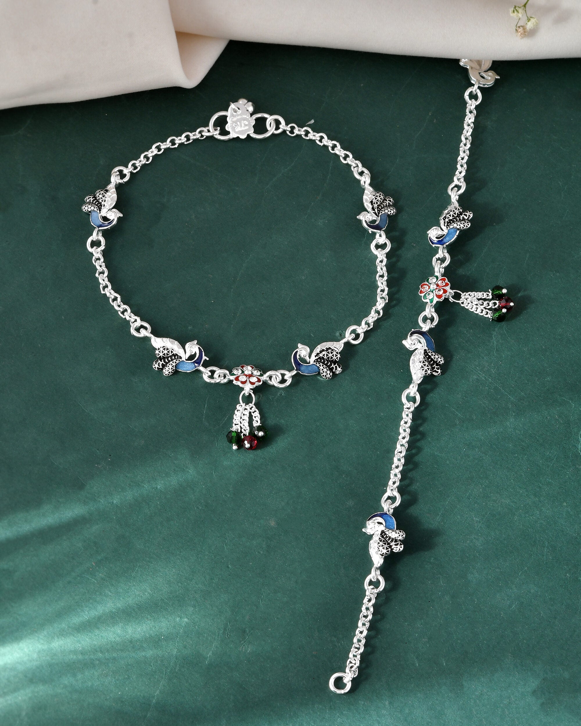 Jewels Nest Elegant Silver-Plated Oxidized Floral Charm Ankle - Distacart