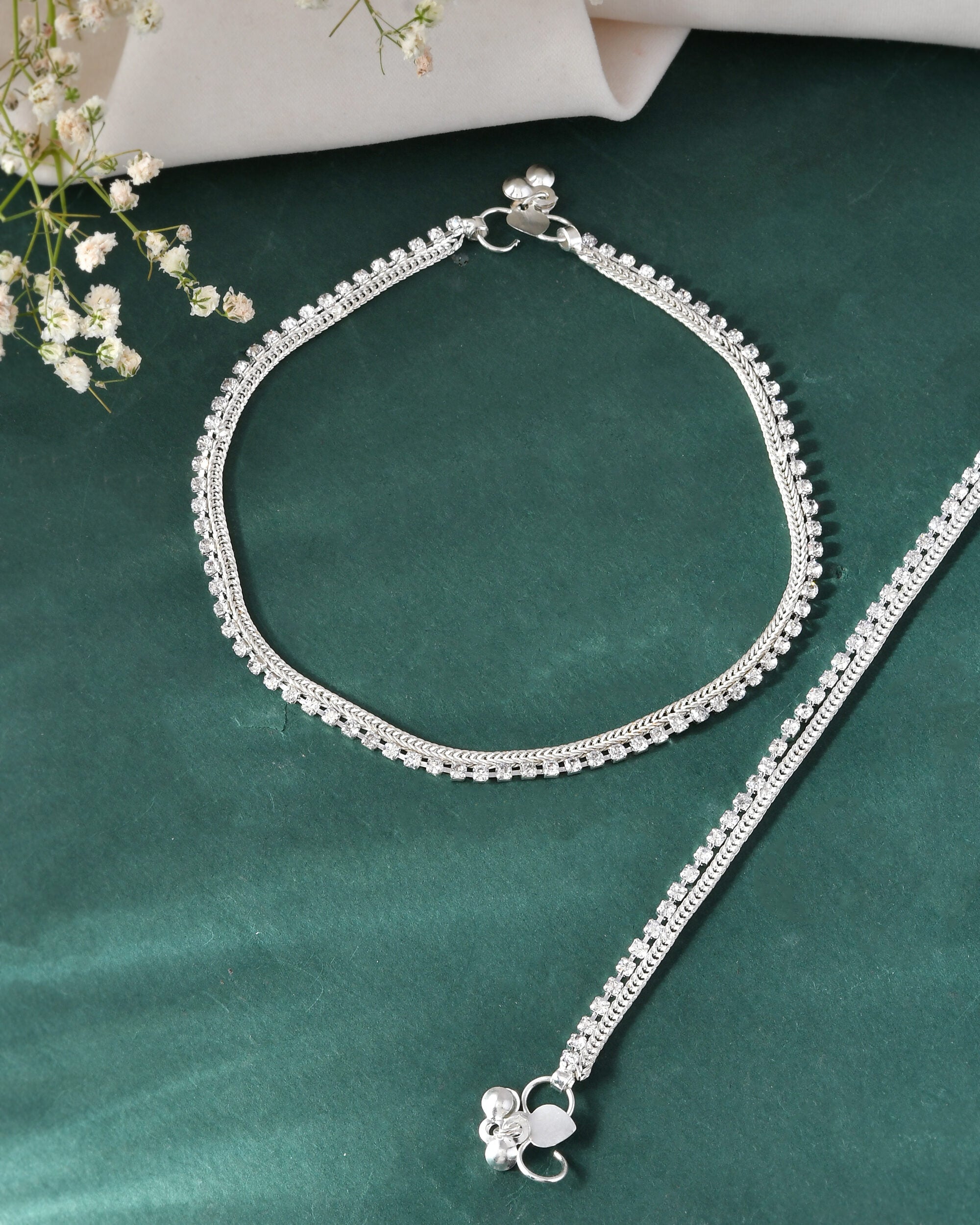 Jewels Nest Elegant Silver-Plated Rhinestone Anklet - Distacart