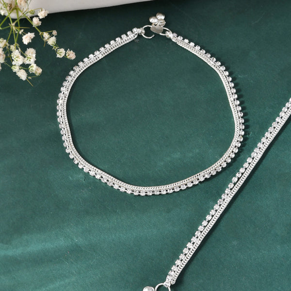 Jewels Nest Elegant Silver-Plated Rhinestone Anklet - Distacart