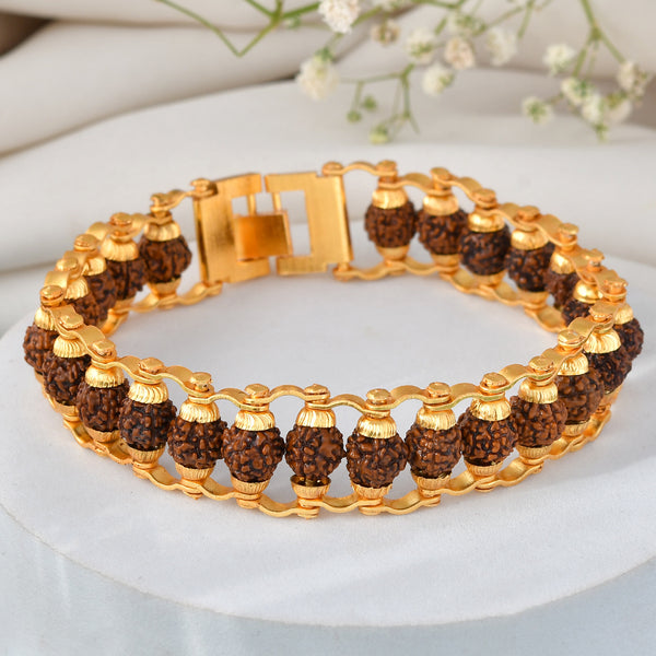 Jewels Nest Elegant Gold-Polished Rudraksha Bracelet - Distacart