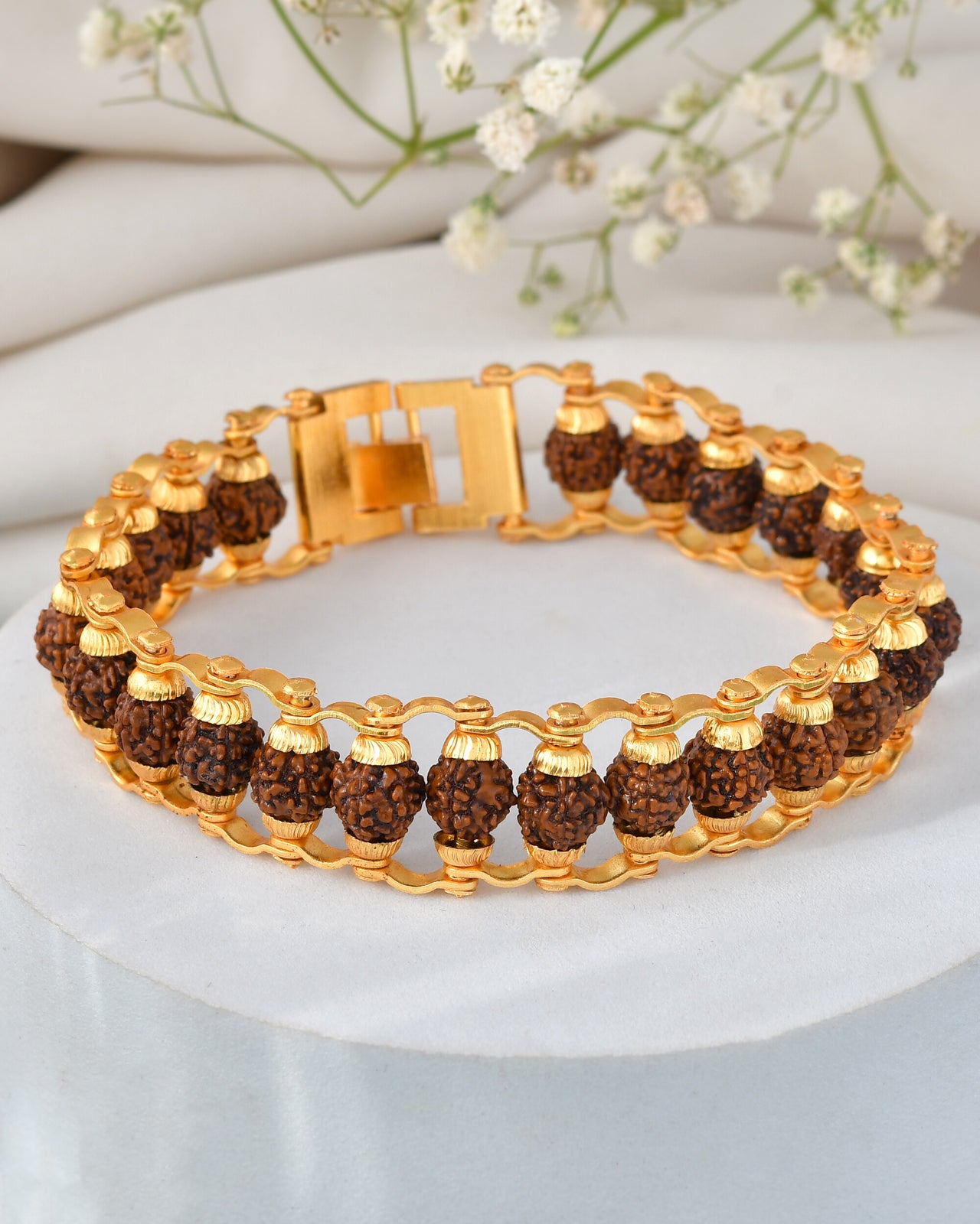 Jewels Nest Elegant Gold-Polished Rudraksha Bracelet - Distacart