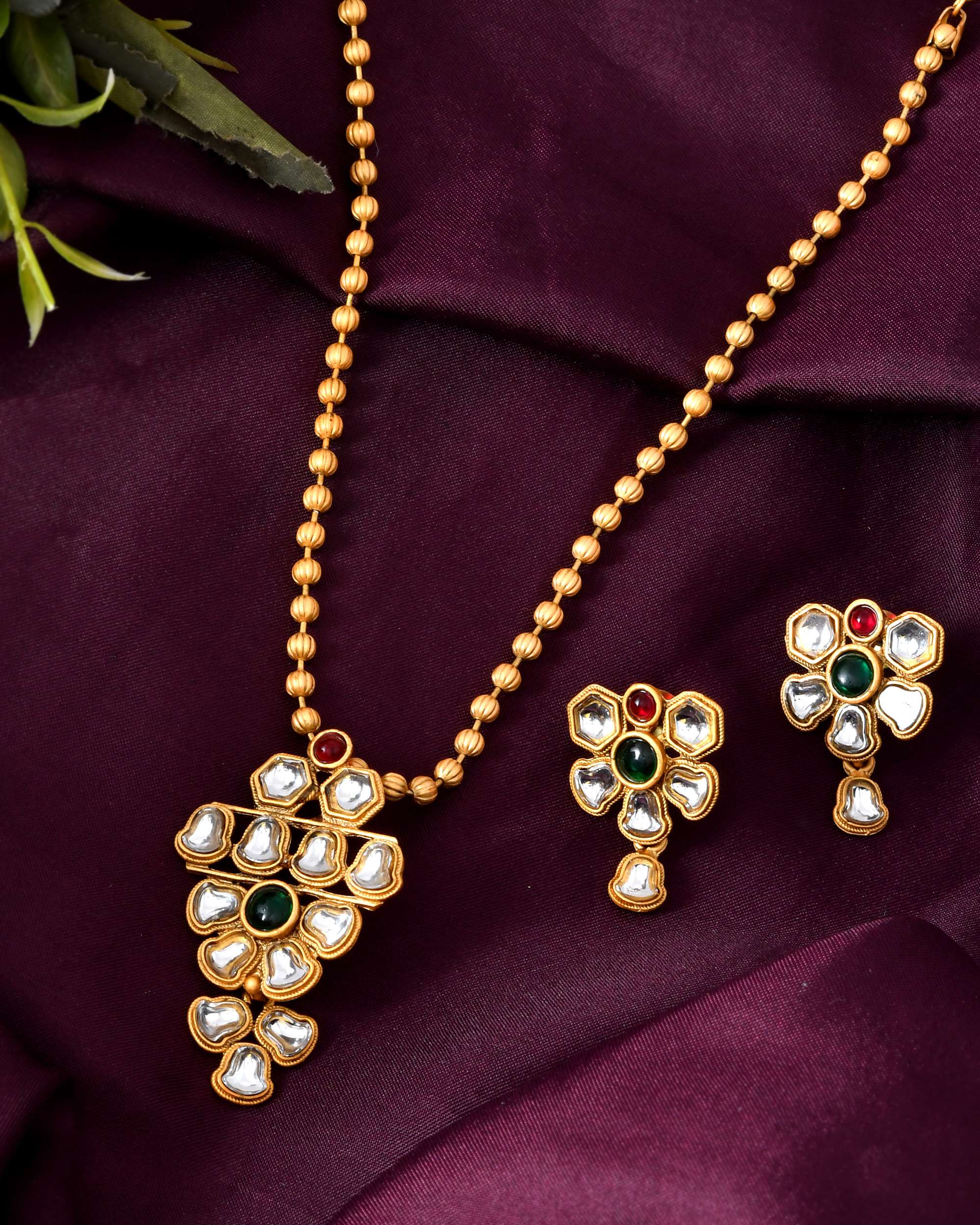 Jewels Nest Traditional Kundan Gold-Plated Jewellery Set with Mangalsutra & Earrings