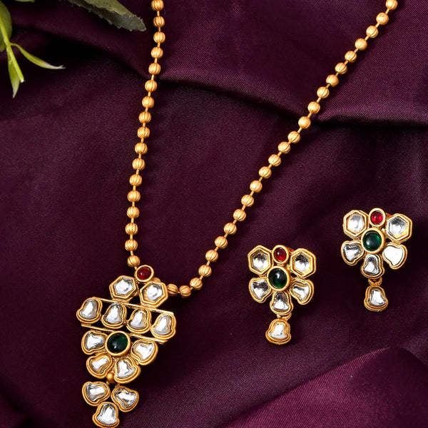 Jewels Nest Traditional Kundan Gold-Plated Jewellery Set with Mangalsutra & Earrings