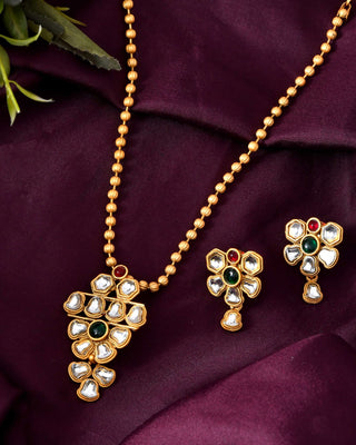 Jewels Nest Traditional Kundan Gold-Plated Jewellery Set with Mangalsutra & Earrings