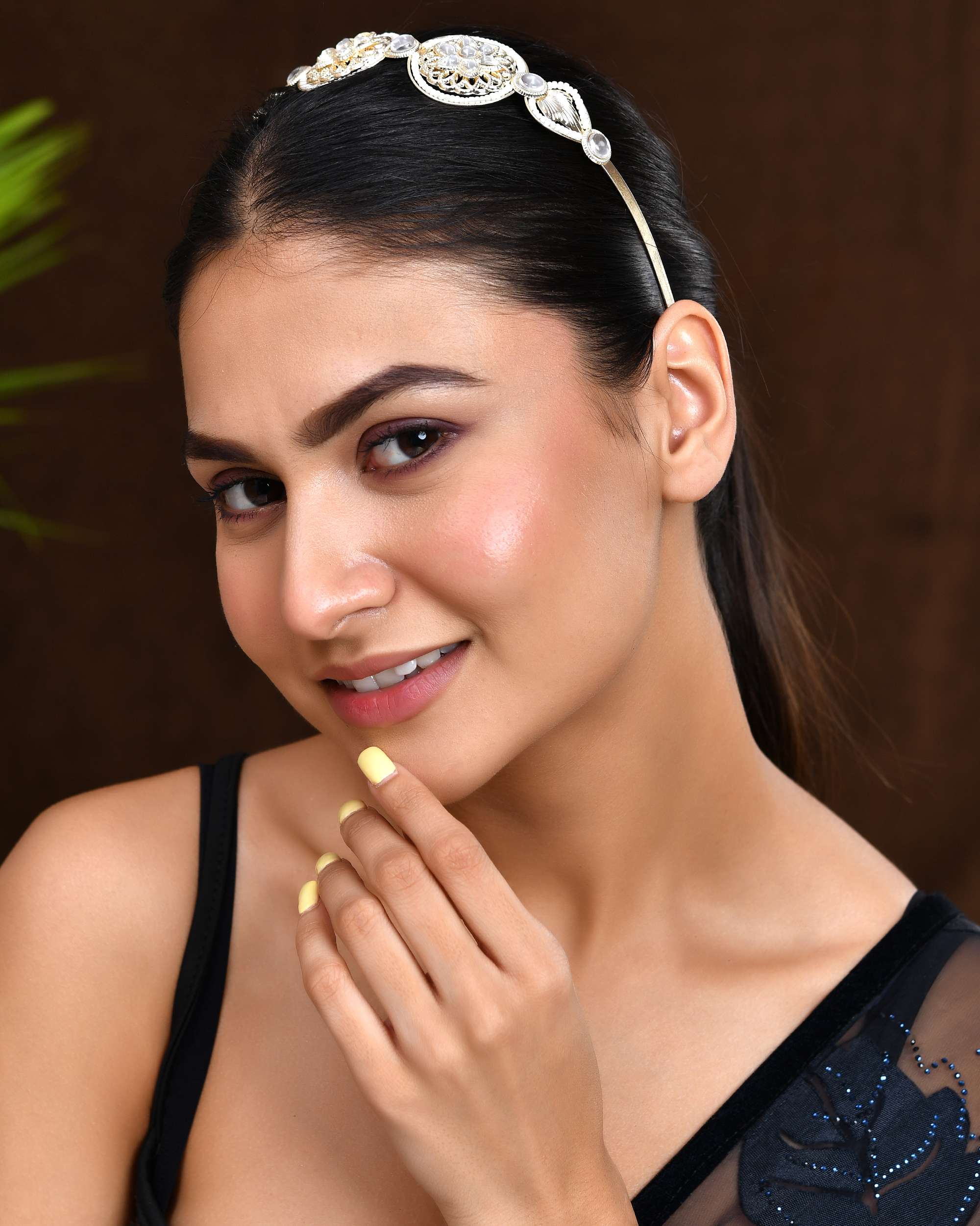 Jewels Nest Royal Kundan Mirror Work Hairband with Pearl Detailing