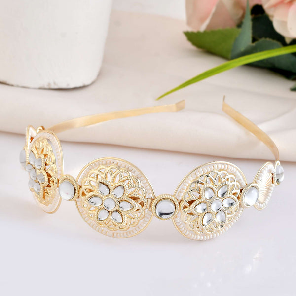 Jewels Nest Royal Kundan Mirror Work Hairband with Pearl Detailing - Distacart