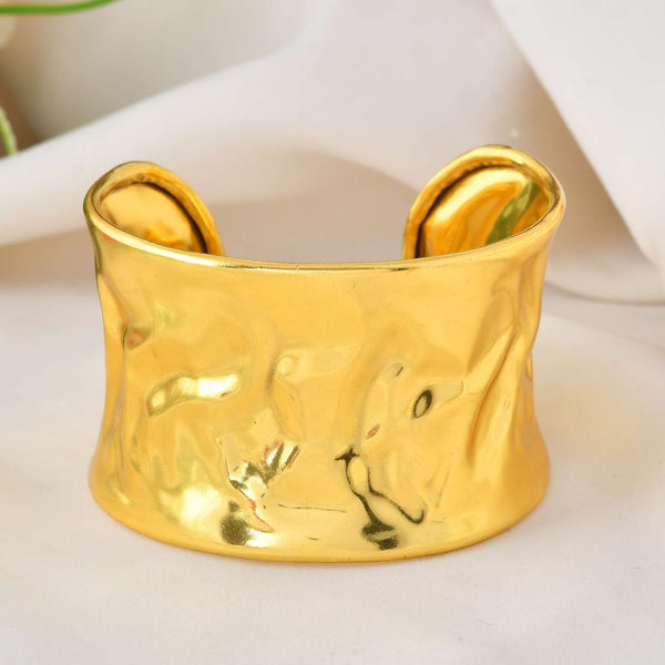 Jewels Nest Ripple Texture Wide Gold Cuff Bracelet