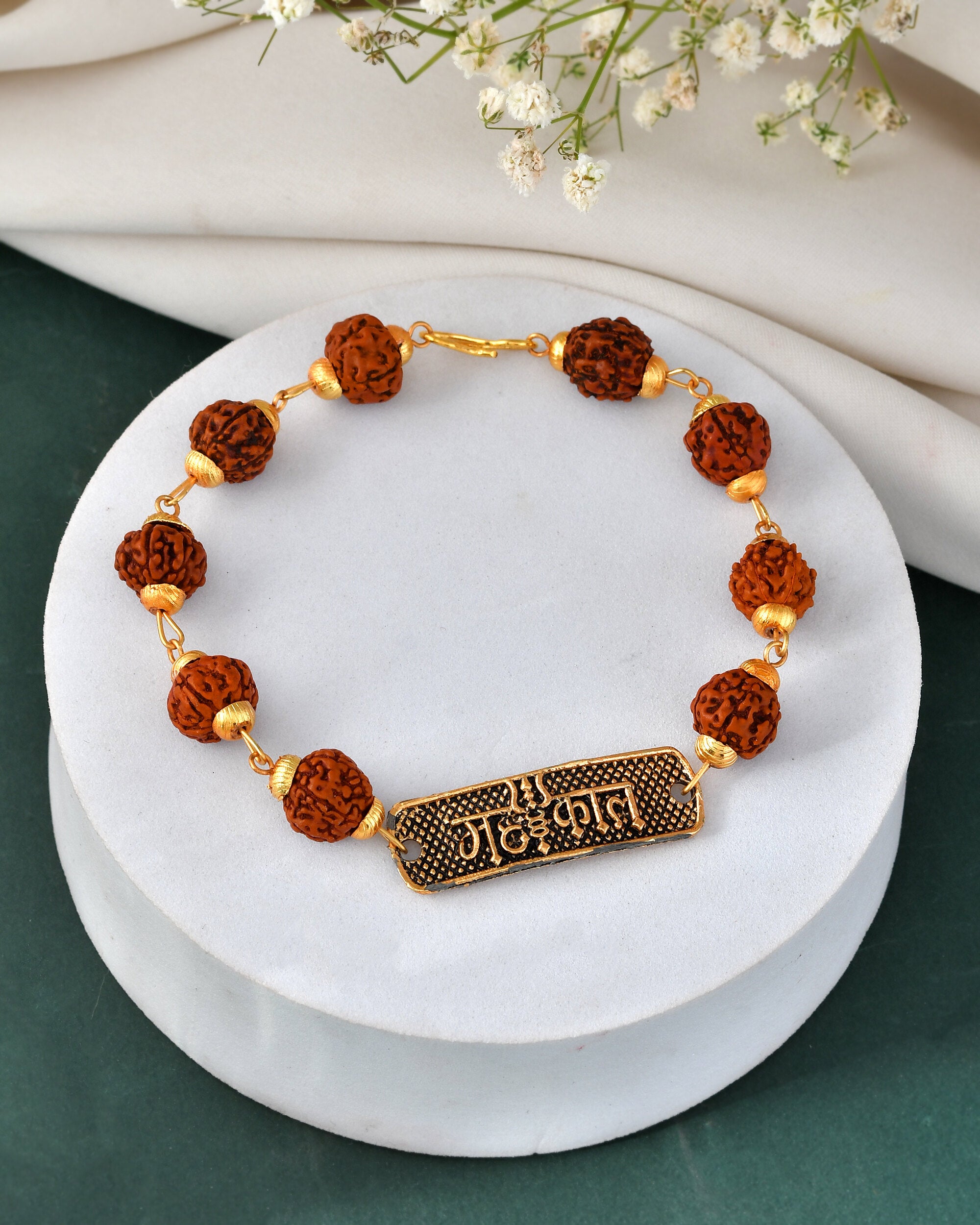 Jewels Nest Spiritual Rudraksha & Gold-Polished Bracelet - Distacart