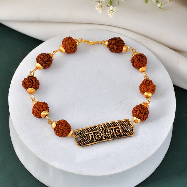 Jewels Nest Spiritual Rudraksha & Gold-Polished Bracelet - Distacart