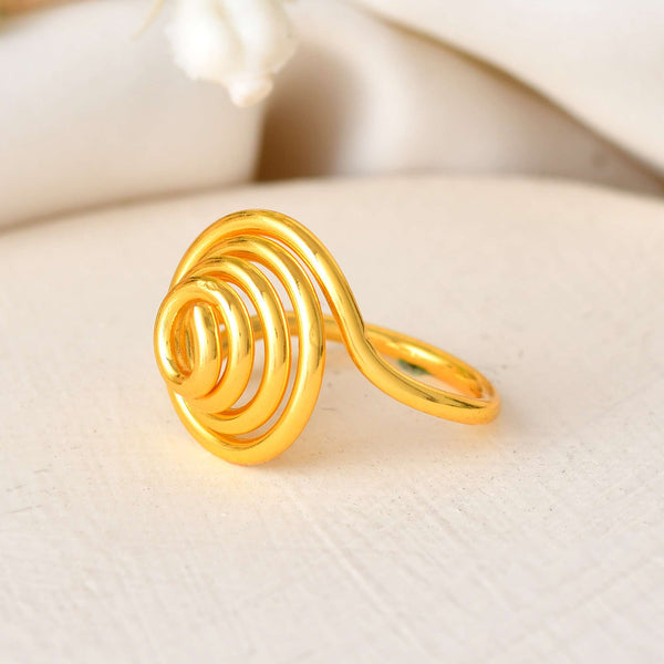 Jewels Nest Gold-Plated Spiral Dome Adjustable Finger Ring | Anti-Tarnish Modern Coil Design for Women