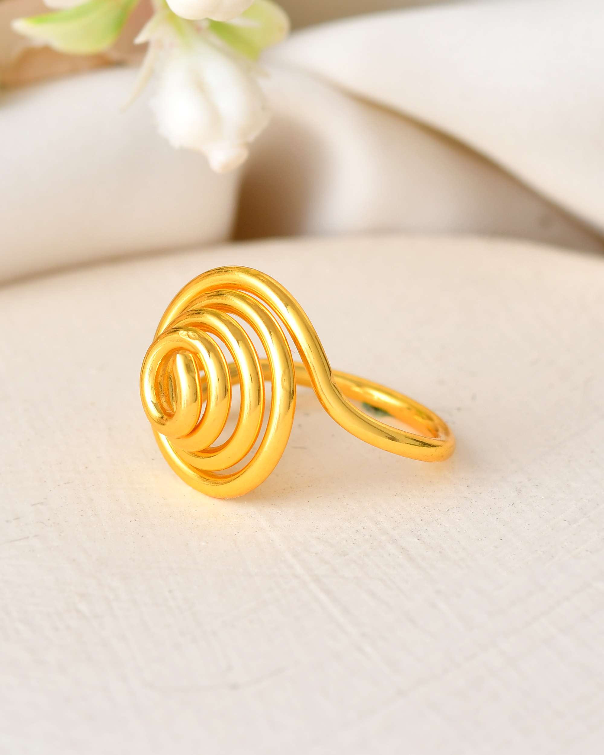 Jewels Nest Gold-Plated Spiral Dome Adjustable Finger Ring | Anti-Tarnish Modern Coil Design for Women - Distacart