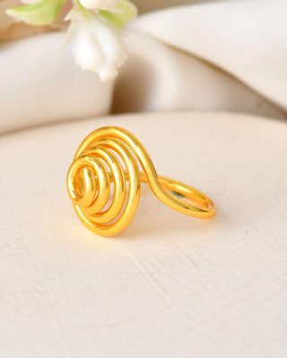 Jewels Nest Gold-Plated Spiral Dome Adjustable Finger Ring | Anti-Tarnish Modern Coil Design for Women