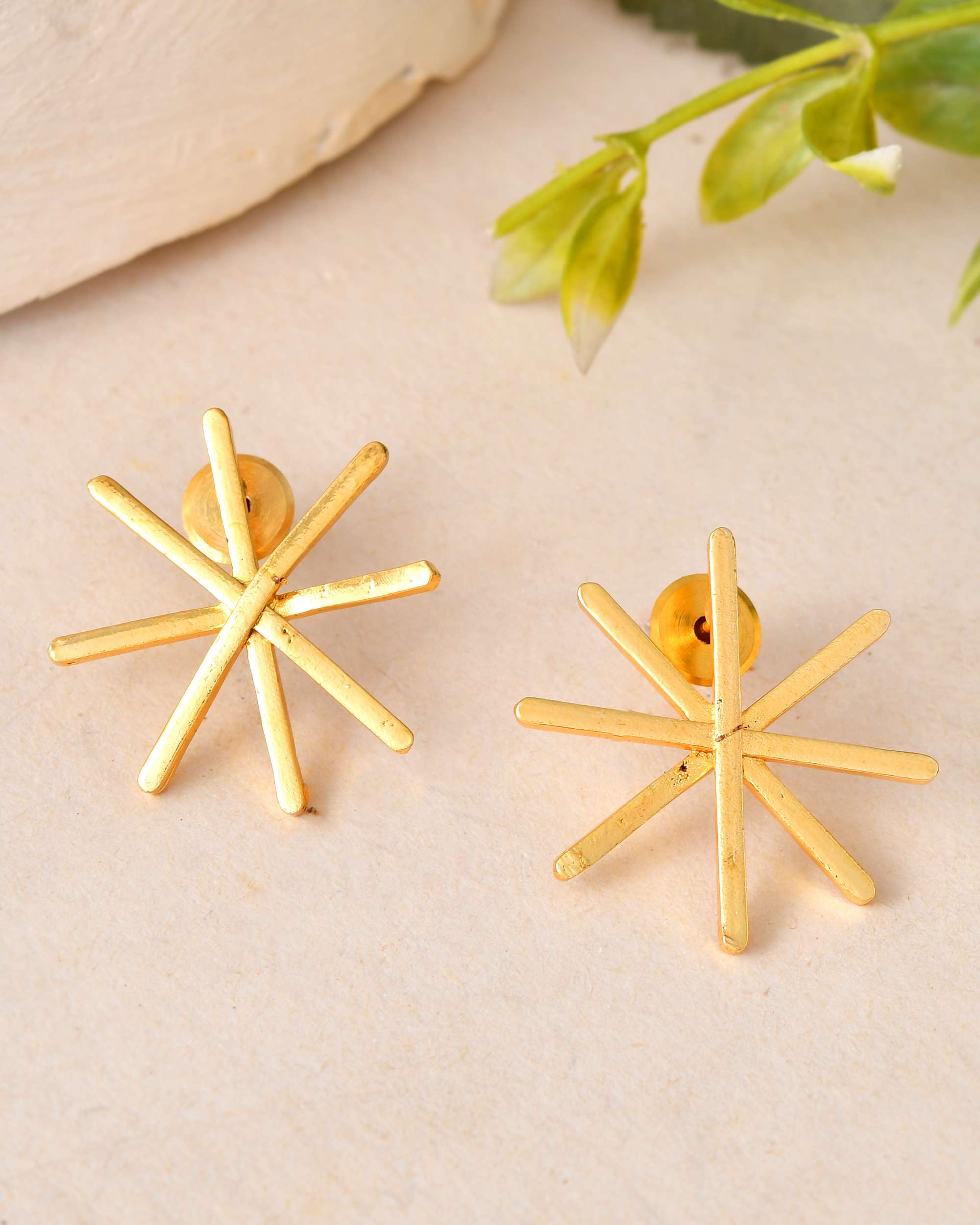 Jewels Nest Gold-Plated Statement Starburst Stud Earrings | Anti-Tarnish Bold Geometric Earwear for Women