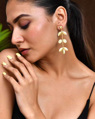 Jewels Nest Leaf & Coin Cascade Earrings | Matte Gold Long Ethnic Dangler Earrings for Women