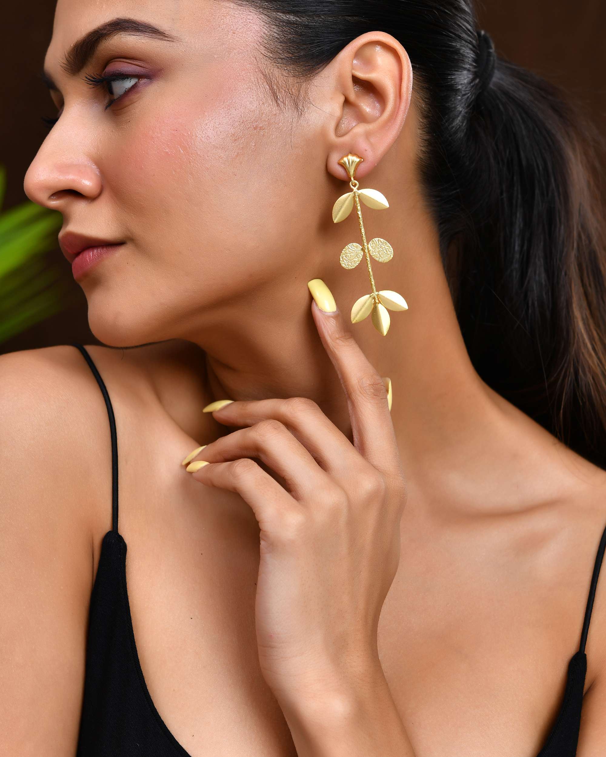 Jewels Nest Leaf & Coin Cascade Earrings | Matte Gold Long Ethnic Dangler Earrings for Women