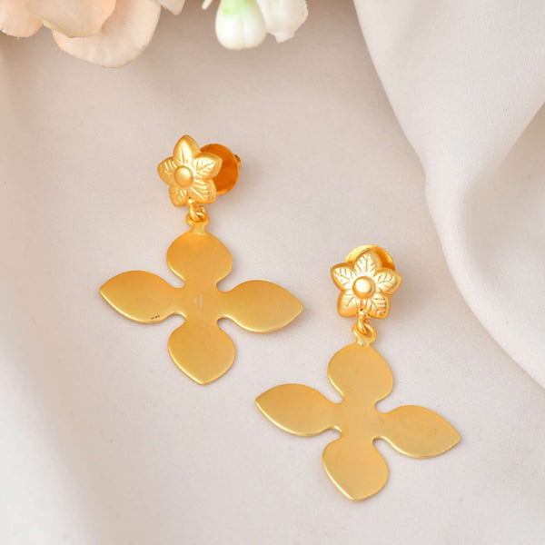 Jewels Nest Floral Bliss Drop Earrings | Elegant Matte Gold Designer Stud Danglers
