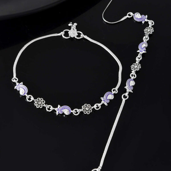 Jewels Nest Set of 2 Silver-Plated Stainless Steel Paisley & Floral Charm Anklets - Distacart
