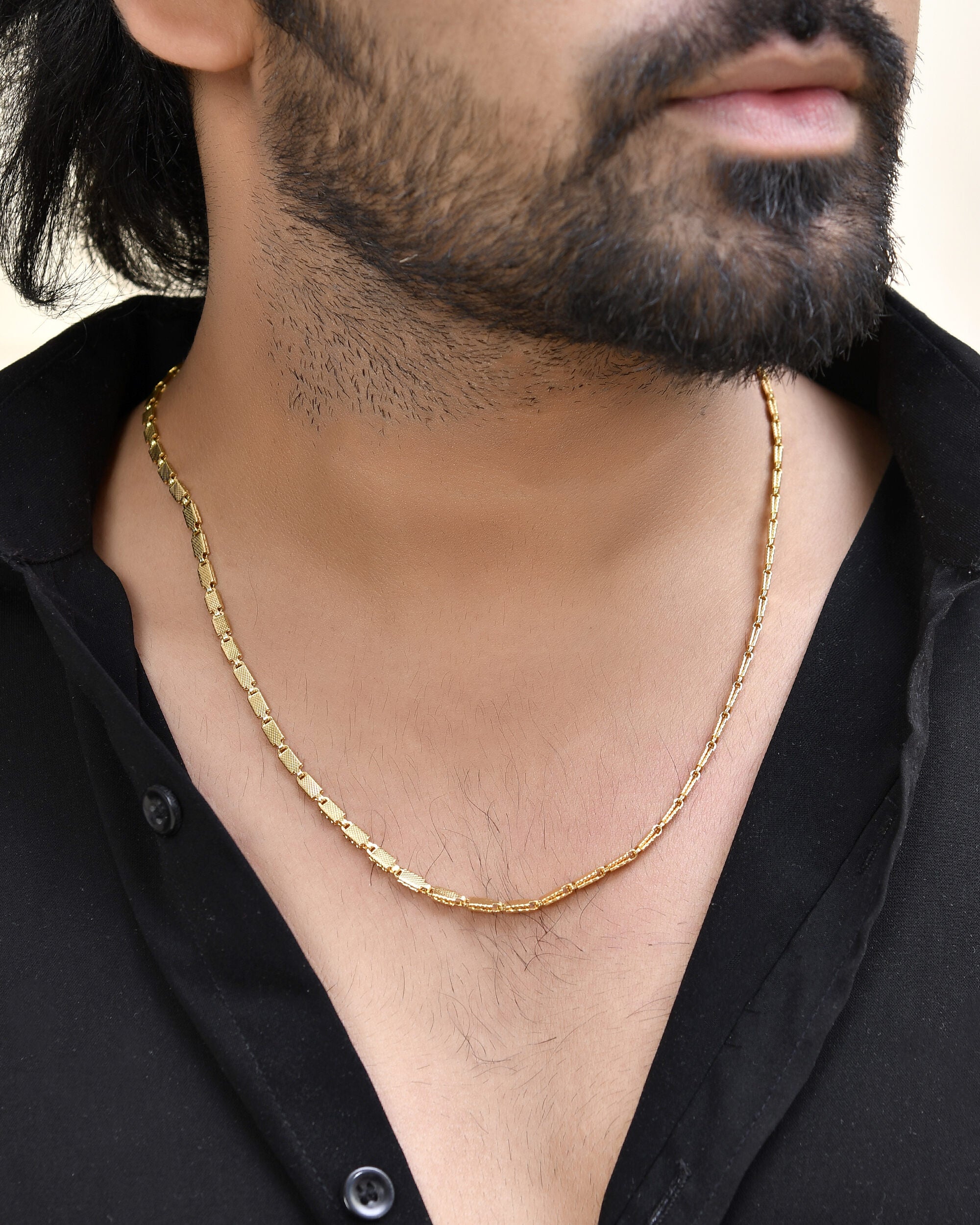 Jewels Nest Men Gold-Polished Stainless Steel Self Design Biscuit Chain - Distacart