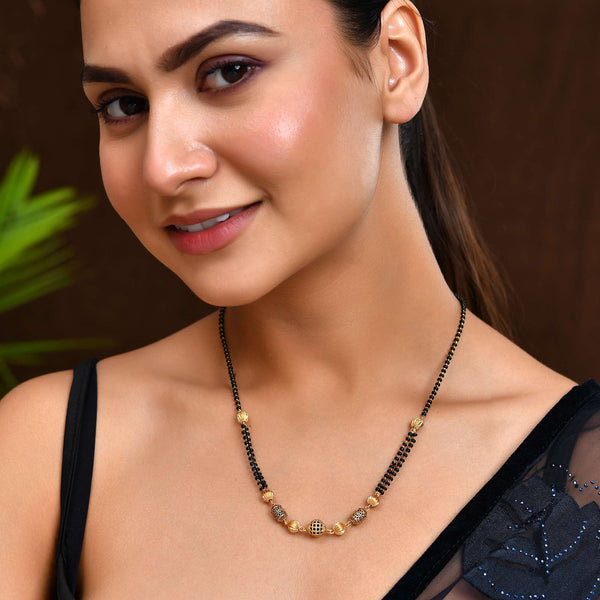 Jewels Nest Traditional Gold Bead Mangalsutra with Black Double Chain