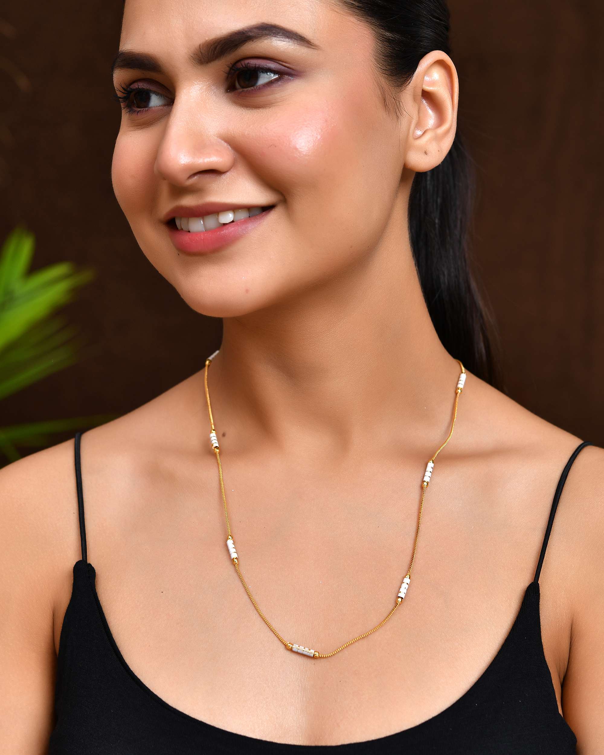 Jewels Nest Dual-Tone Cylinder Beads Gold Chain