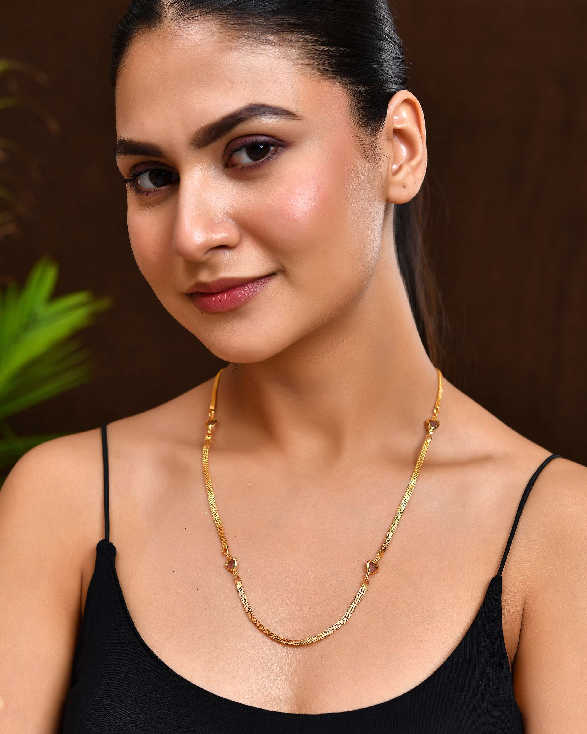 Jewels Nest Gold Plated Chain with Purple Heart Charms – Romantic Design