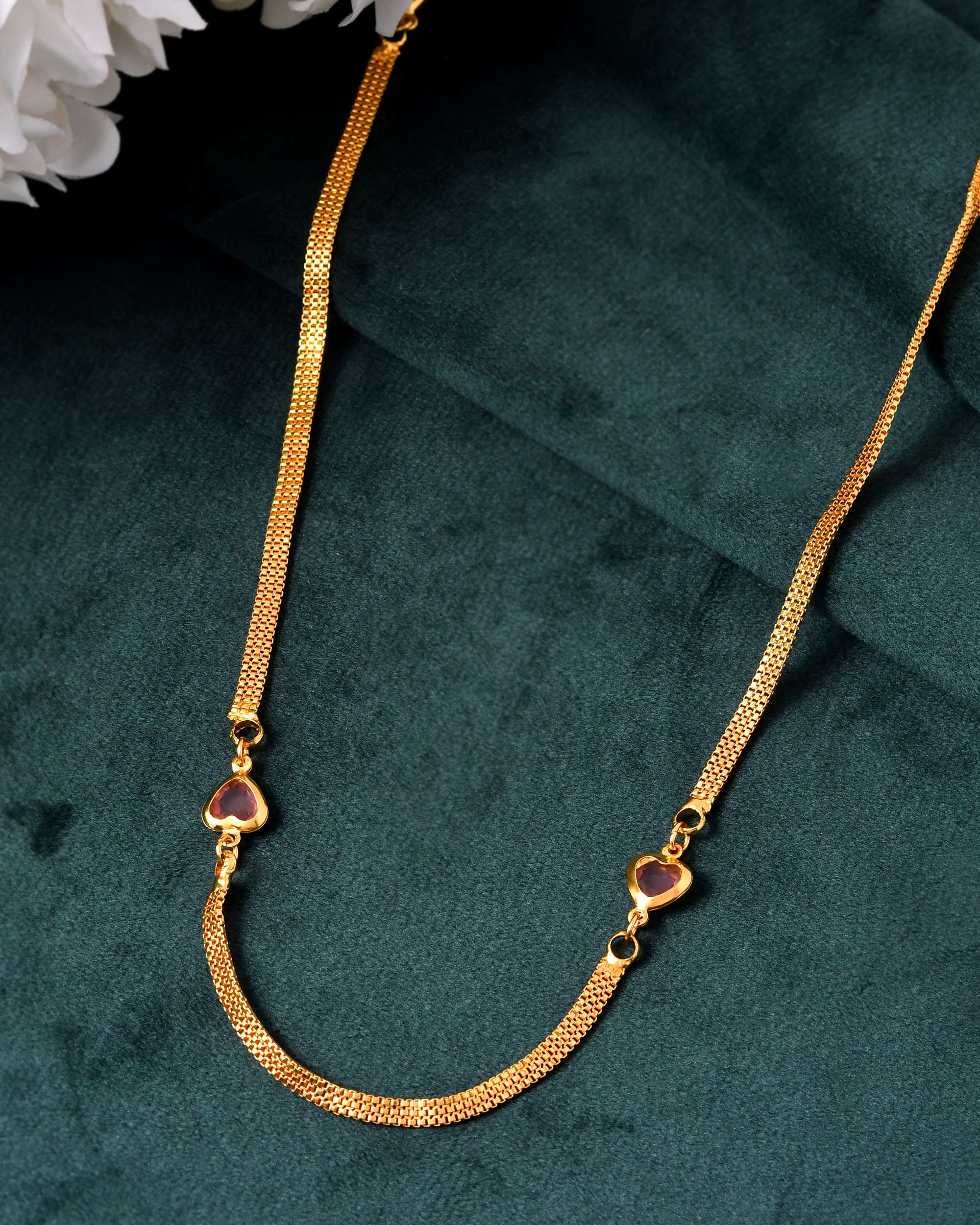 Jewels Nest Gold Plated Chain with Purple Heart Charms – Romantic Design