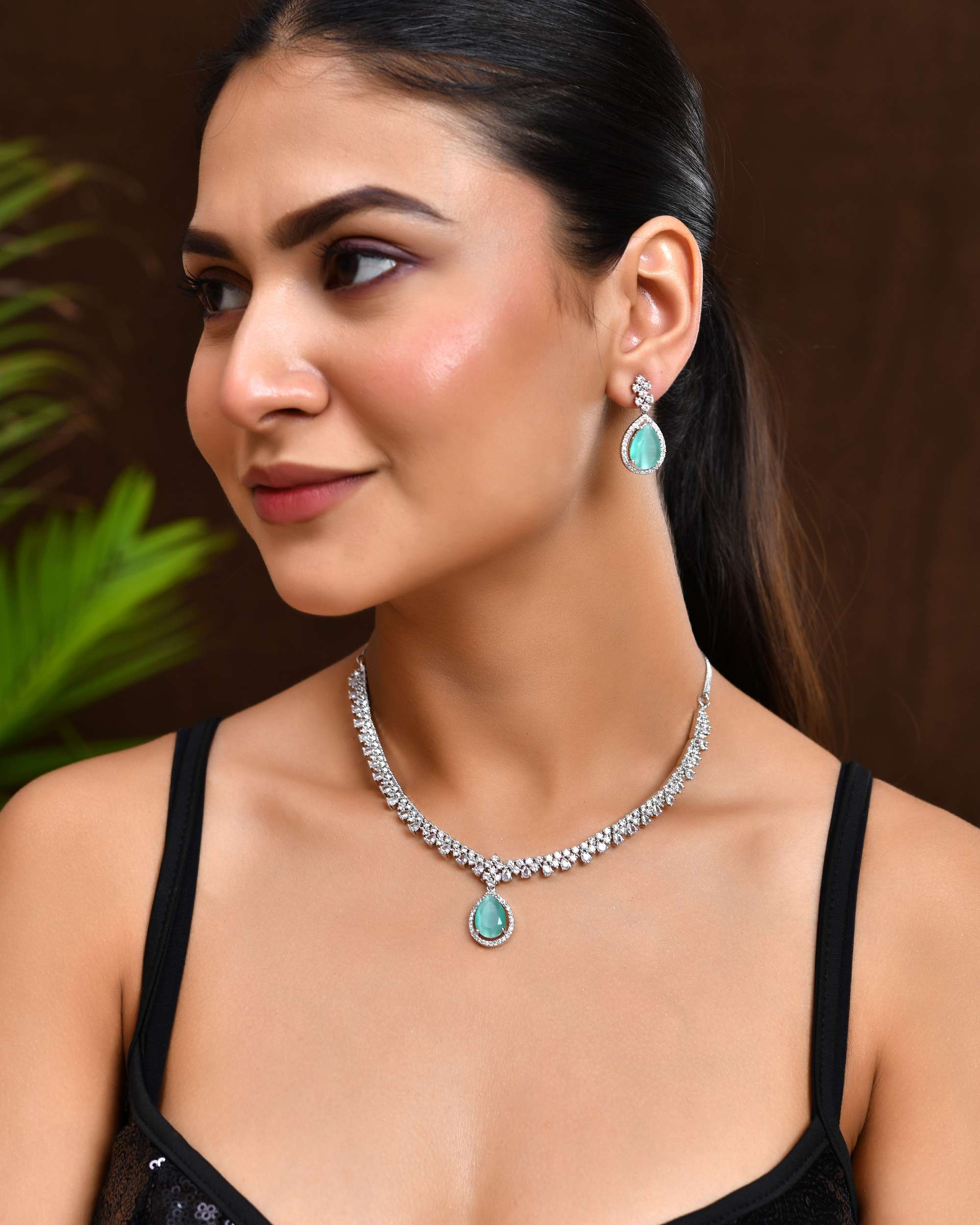 Jewels Nest Silver-Plated American Diamond & Cubic Zirconia Studded Jewellery Set